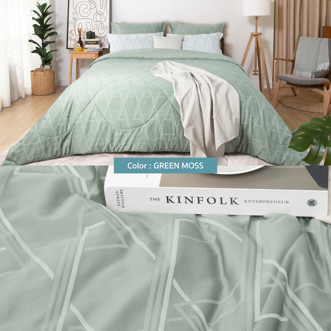 ชุดผ้าปูที่นอนและปลอกหมอนหนุน (ไม่รวมผ้านวมสำเร็จ) 6 ฟุต KING JUBILY - SCANDI COLLECTION 460 SERIES สี GREEN MOSS_9